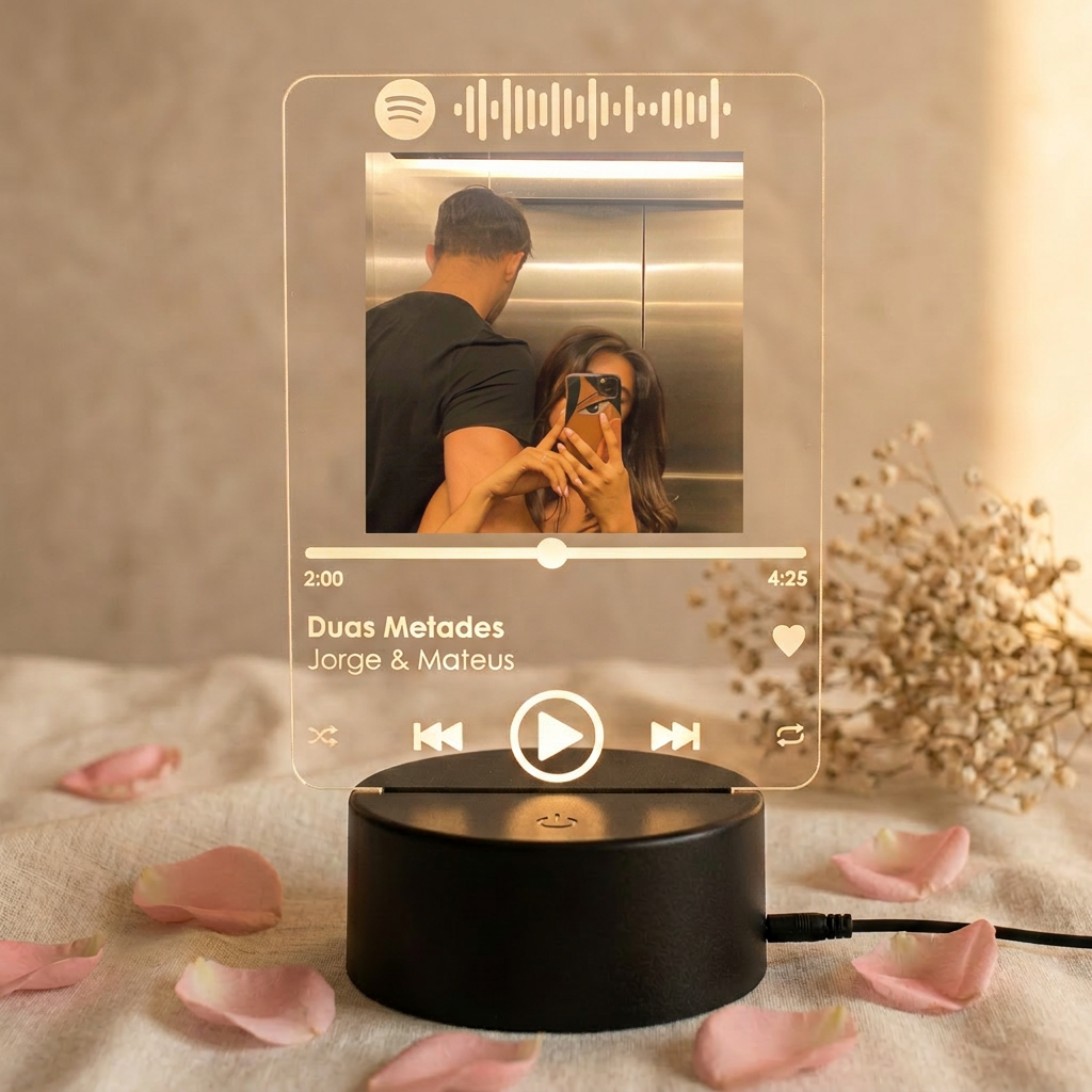 Porta-retrato Spotify personalizado AURAL com foto de casal e QR code